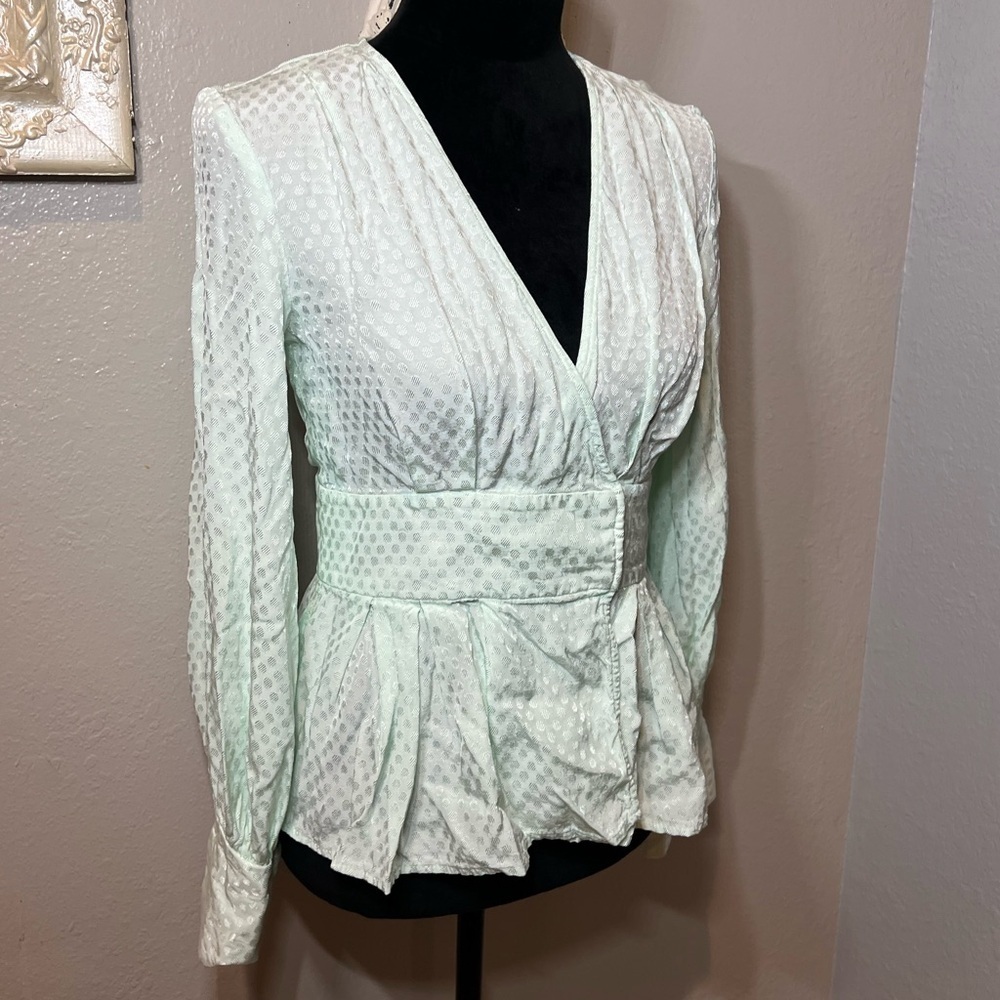 Elegant Mint Green Long Sleeve Wrap Top